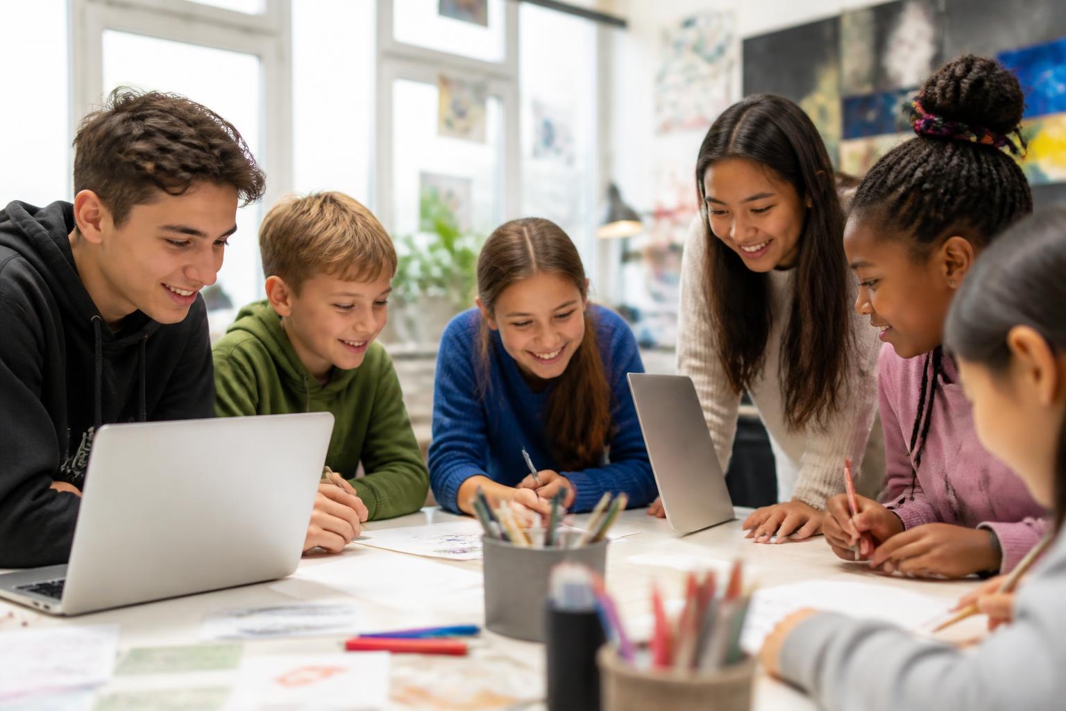 Students working together on a creative school project